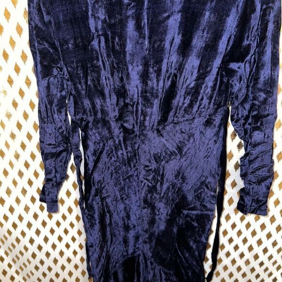 Lola P. Midnight indigo velvet vintage gown flared bottom formal dress prom wedd - Picture 4 of 6